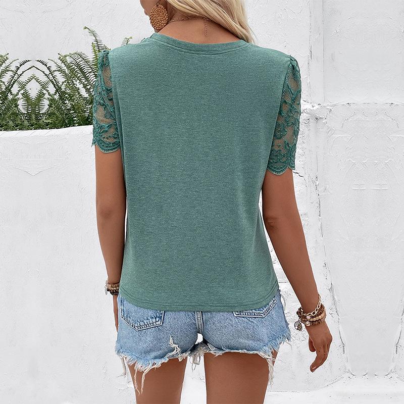 Summer New Women's Solid Color Short Sleeved Women's T-shirt Elegant Blouses Tops