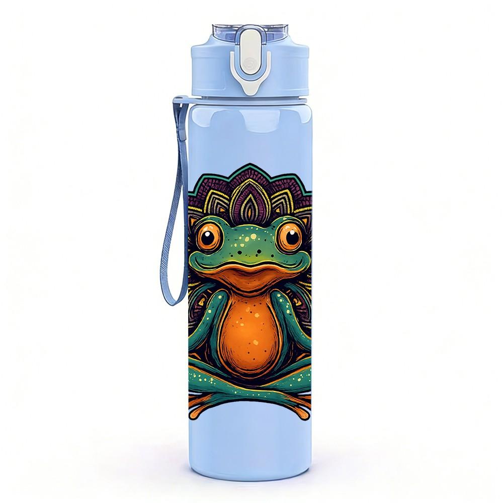 1PC Green Frog Lotus Art Print 750ml Color Plastic Sports Water Bottle Leakproof Flip Straw Lid Suitable for Sports Office Home Use