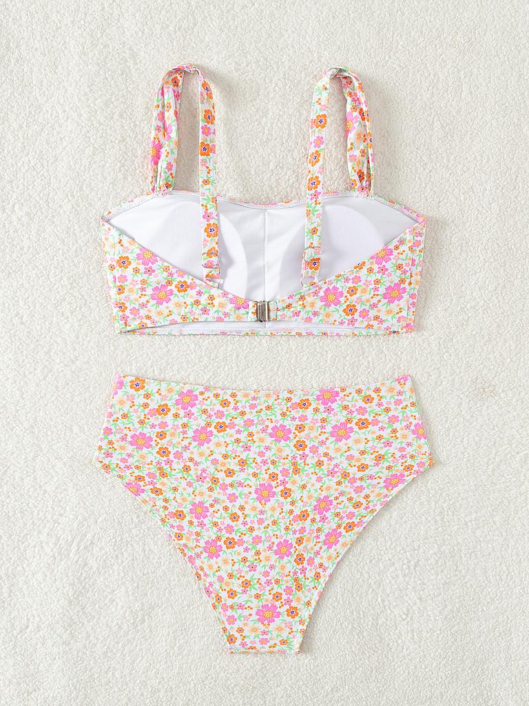 Женский купальник, маленький цветочный сексуальный бикини с открытой спиной и высокой талией, пляжная одежда, купальные костюмы