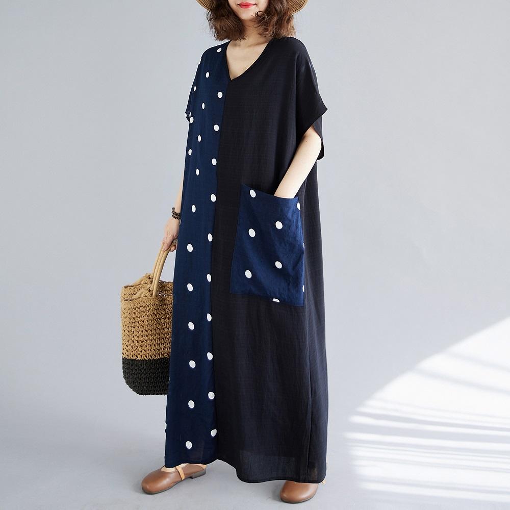 Короткий рукав Плюс размер винтажный пэчворк новые платья для женщин повседневное свободное длинное летнее платье