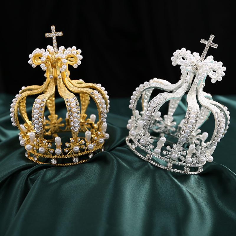 Bridal Hair Accessories Cross Baroque Styles Vantage Crystal Pearl Wedding Crown Alloy Bridal Tiara Baroque Queen Crowns