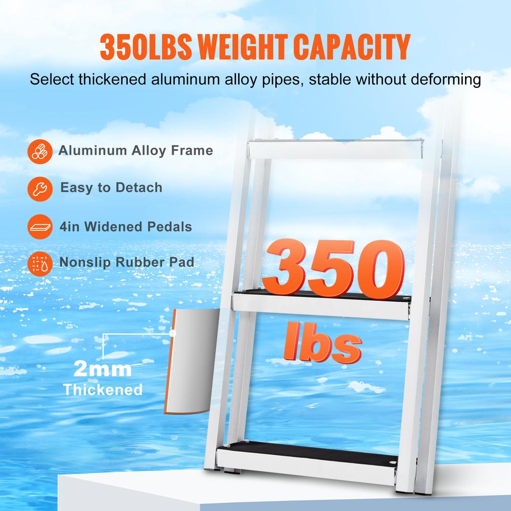 SucceBuy350lbs Причальная Лестница Откидная 4 Ступени Лестница для Понтонной Лодки с Нескользящим Ковриком Лестница для Купания для Корабля/Озера/Бассейна/Морской Посадки
