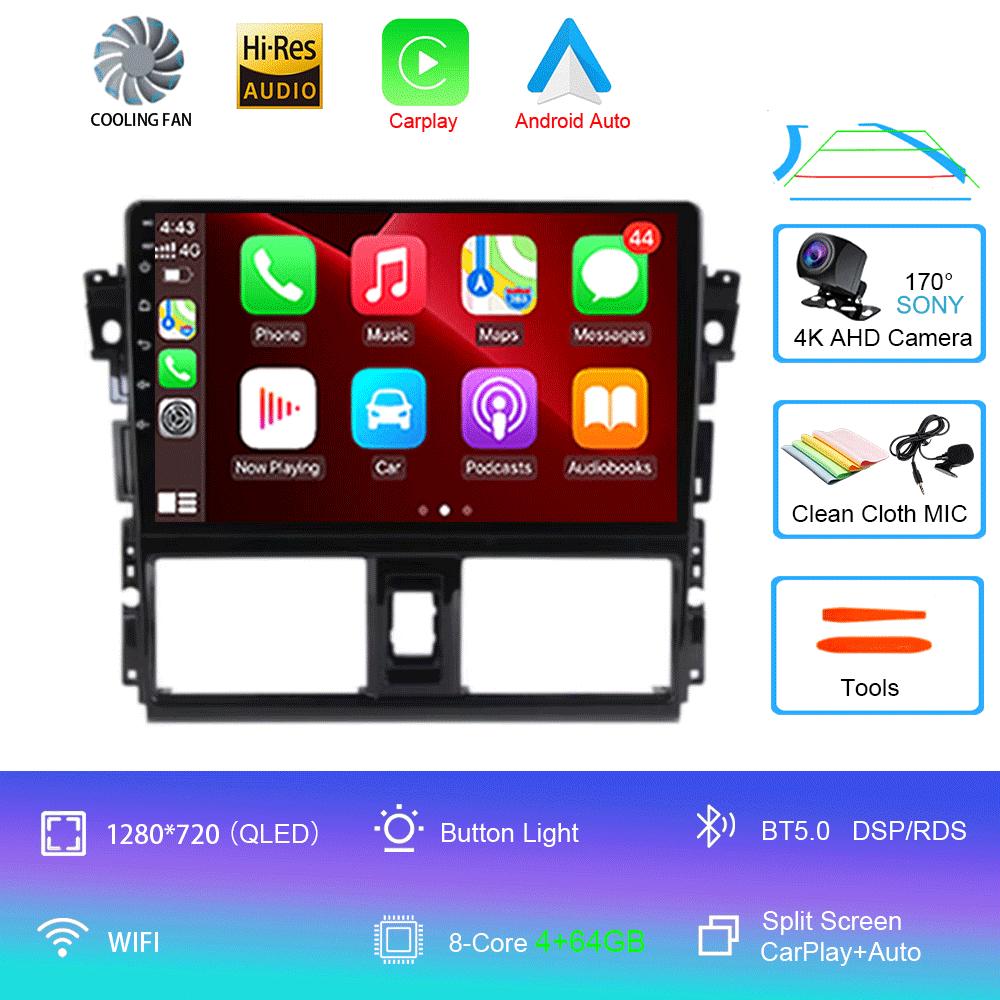 Для Toyota Vios Yaris 2013 2014 2015 2016 Автомагнитола Android 14 Carplay Auto Мультимедийный Видеоплеер GPS Навигация 2din Стерео