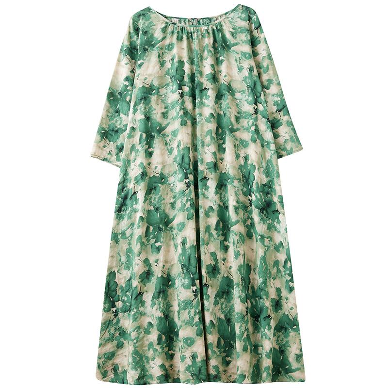 DIMANAF Новое 2025 Женское Весеннее Свободное Платье Большие Размеры Базовое Цветочное Винтажное Длинное Платье Элегантное Хлопковое Повседневное Платье Оверсайз