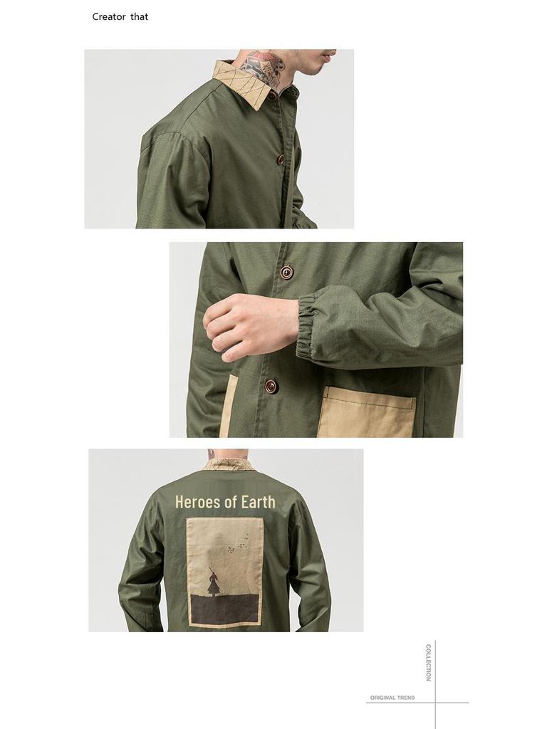 Мужской ретро тренч в китайском стиле - Осень/Зима 2018, Большой размер, Модная куртка в стиле кэжуал с принтом