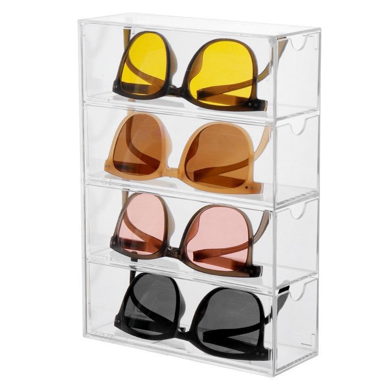 4-layer Plastic Drawer Storage Box Transparent Dustproof Glasses Cosmetic Desktop Stationery Storage Rack