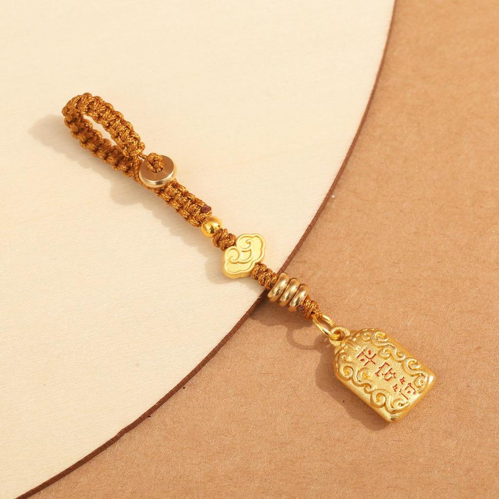 Ремешок для мобильного телефона в китайском стиле песочно-золотистого цвета с металлической цепочкой и маленькой подвеской для мужчин и женщин