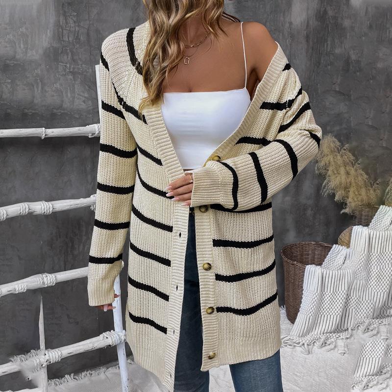 Autumn and Winter Striped Loose Cardigan Sweater Women's Casual Sweater