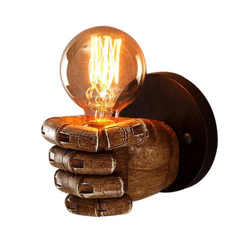Креативный ретро E27 светодиодный настенный светильник в форме кулака из античной смолы в европейском стиле для бара, ресторана, кафе, декоративный настенный светильник для левой и правой руки