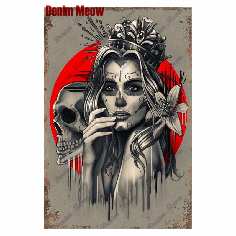 Студия винтажной татуировки, металлическая жестяная вывеска, красивая девушка, металлическая табличка, татуировка красивая девушка, ретро-декор стен, декор комнаты, WY36