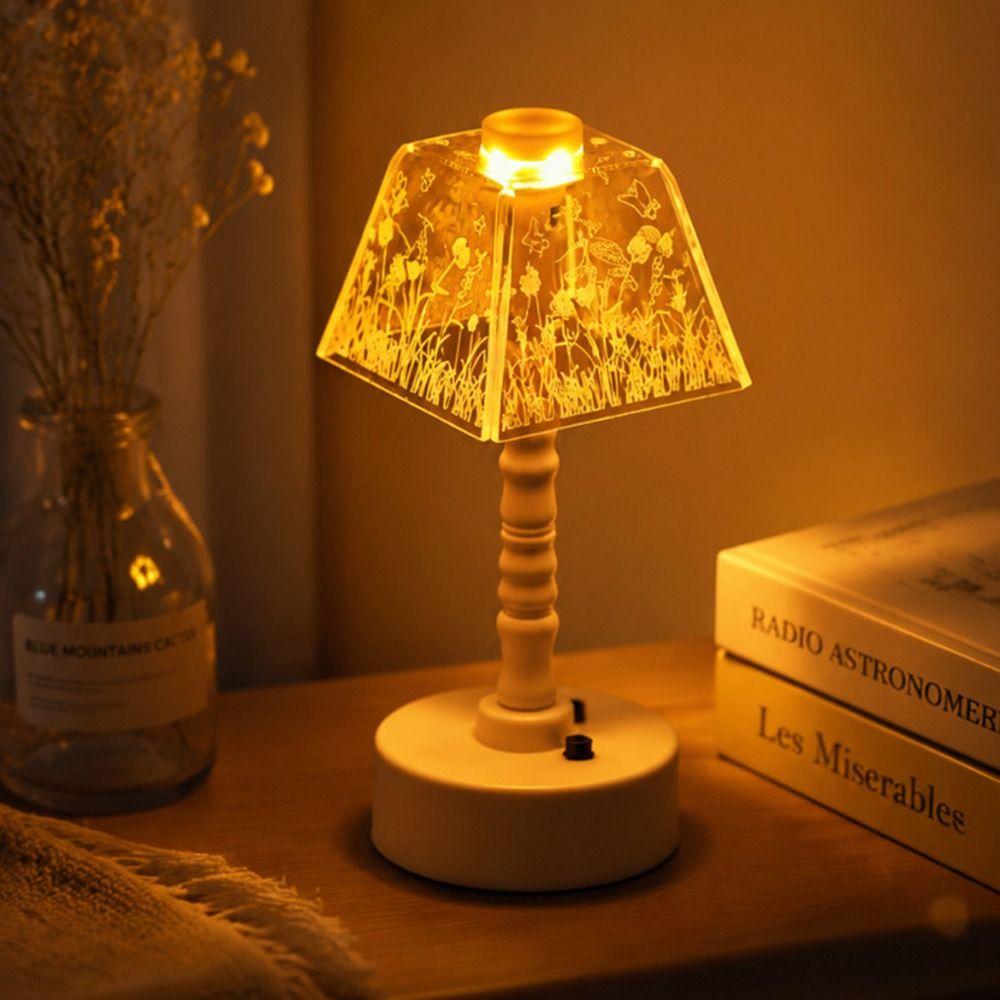 Clear Engraved Shade LED Desk Lamp Warm Yellow Light Atmosphere Lamp Decorative Lighting