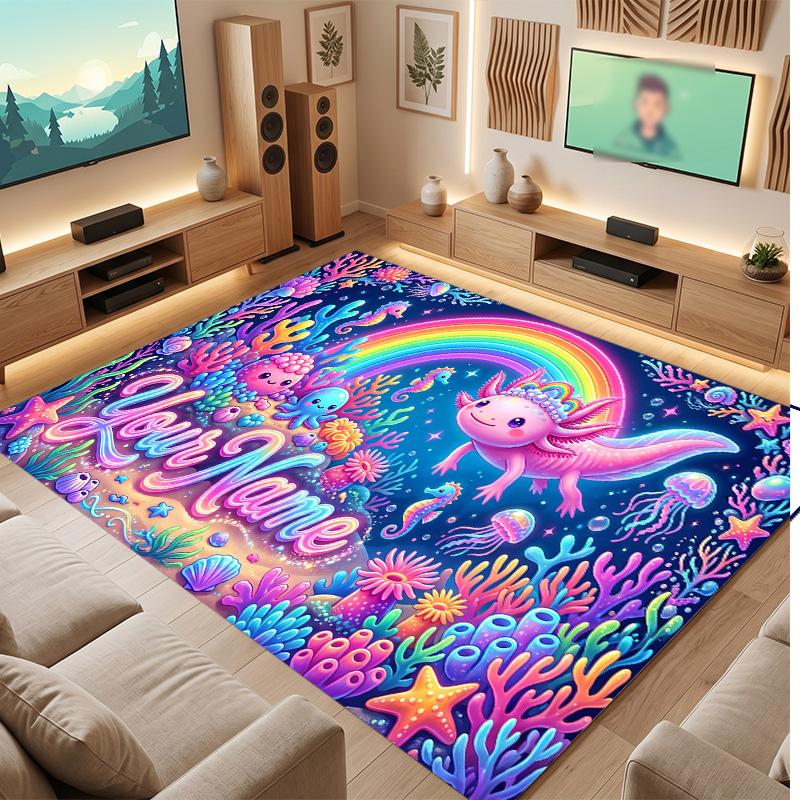Underwater Fish Theme Soft Crystal Velvet Rug Custom Name & Text Print Non Slip Floor Rug for Bedroom Living Room
