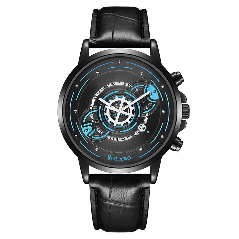 Mens Fashion Quartz Watch With Leather Strap And 24h Indicator For Casual Wear