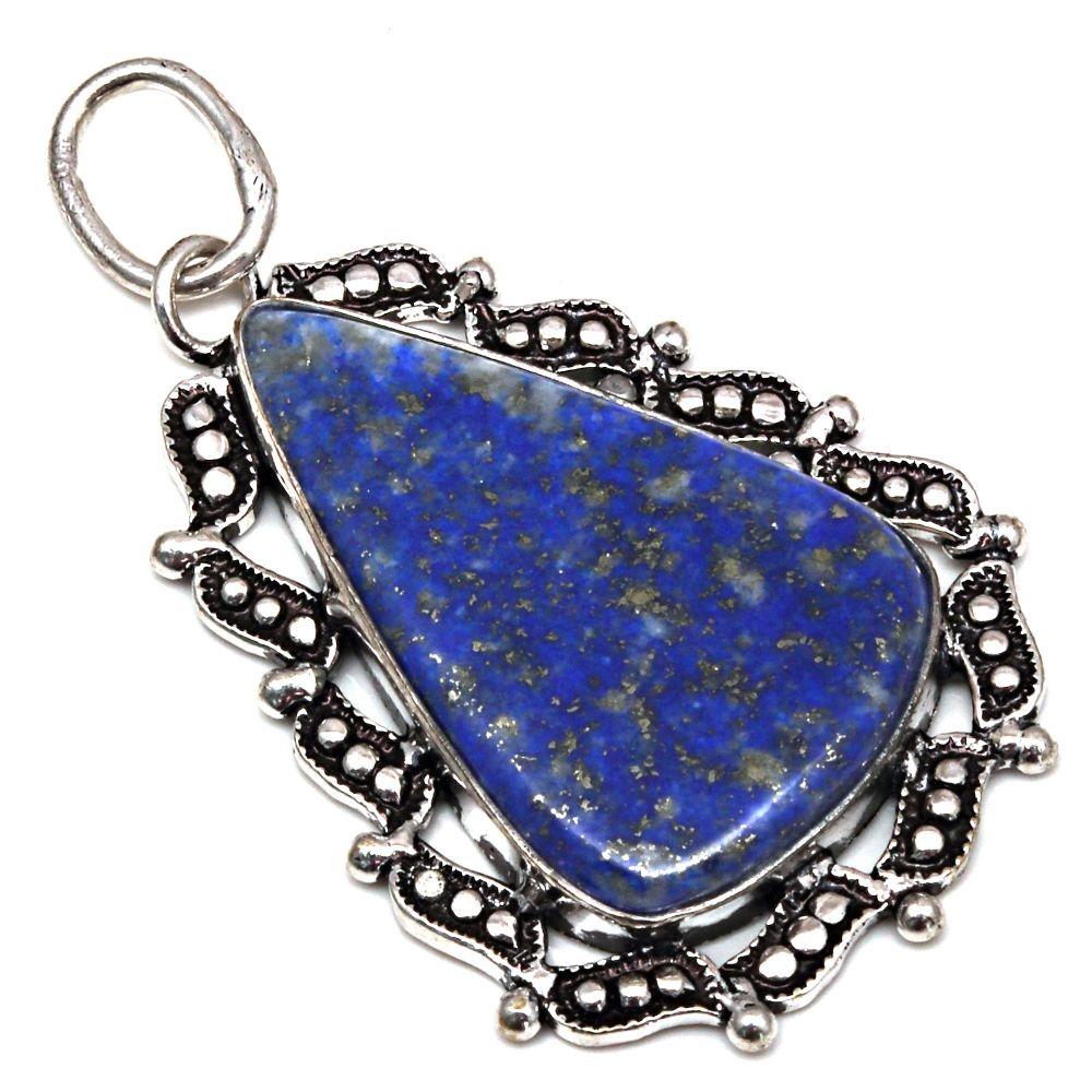Pendant Lapis Lazuli Gemstone Handmade Mother's Day Gift Silver Jewelry 2"
