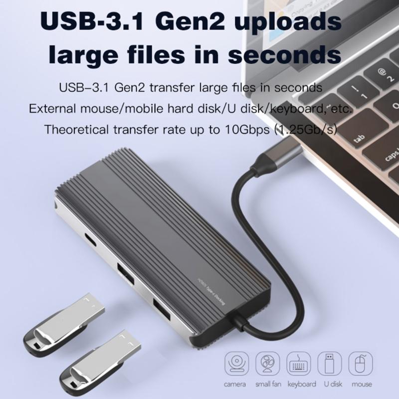 Алюминиевый концентратор TypeC e Rj45 1000M PD100w для HDTV ноутбука SSD адаптер док-станция USB