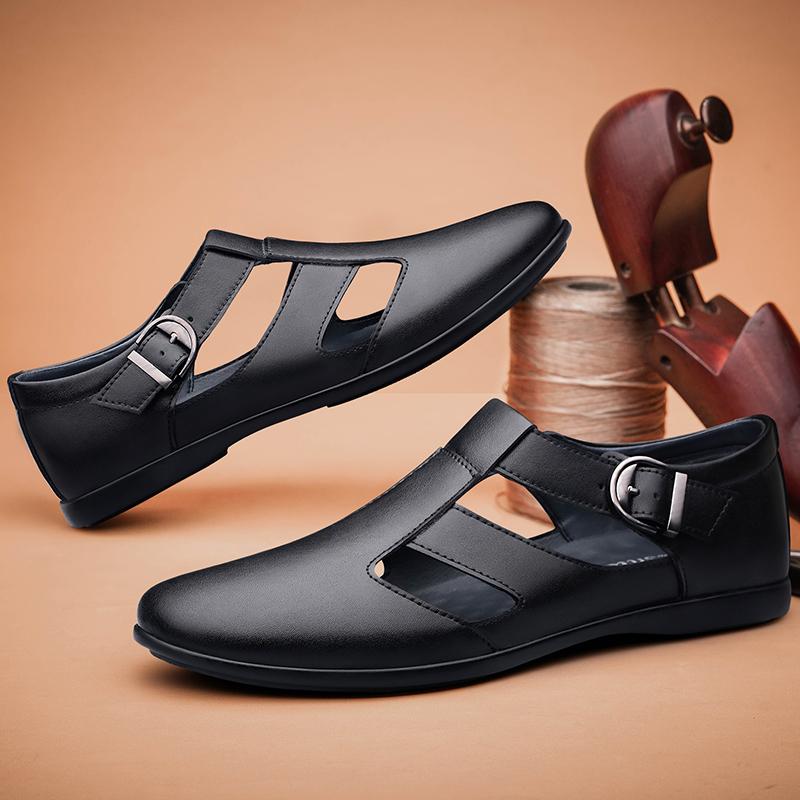 Outdoor Classic Summer Shoes Genuine Leather Men's Sandals New Fashion Handmade Casual Shoes Leisure Walk Male Hollow Out Flats