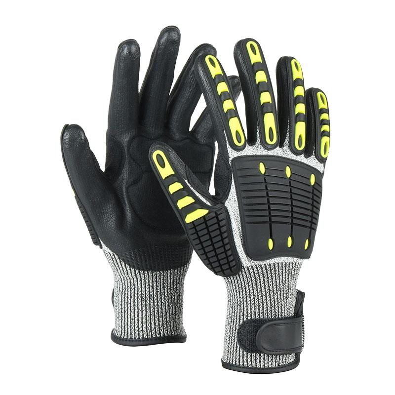 High Quality Anti Slip Anti-cut Sandy Nitrile Coated Textured Full Palm Anti-Impact Cut Resistant Gloves Level 5