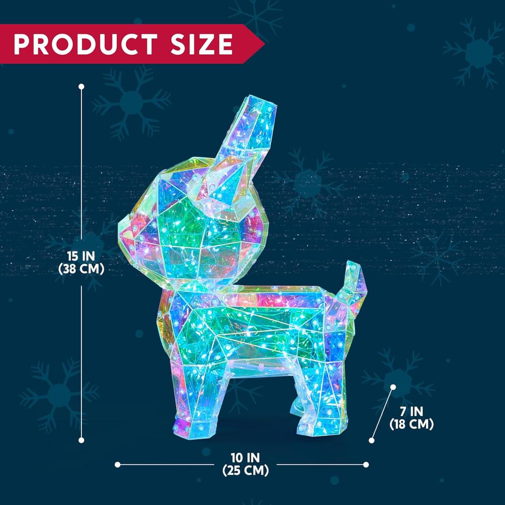 JOYFY 15 In Prismatic Iridescent Reindeer Light Decorations Prismatic Christmas150 LED Lights for Christmas Eve Night Décor