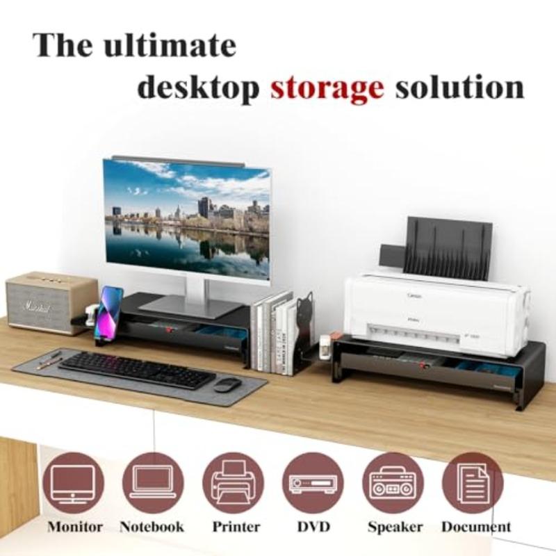 Heavy Duty Metal Monitor Stand with Storage Shelf Ergonomic Riser for Computer Laptop Printer Space-Saving Desktop Organizer in