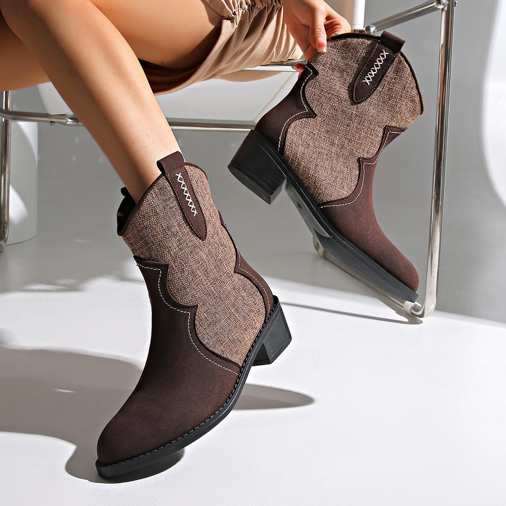 Женские сапоги осень-зима новые повседневные ковбойские ботильоны женские ретро ковбойские туфли на высоком каблуке для женщин Zapatos De Mujer