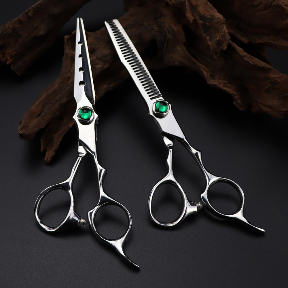 Professional 440C Steel 6 '' Scissor Green Gem Hair Scissors Haircut Thinning Barber Cutting Shears Hairdressing Scissors