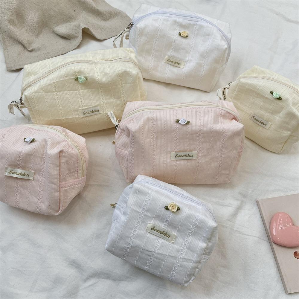 Cute Cosmetic Bag Yellow Pink White Makeup Pouch Portable Travel Toiletry Cosmetic Organizer Storage Bag for Women