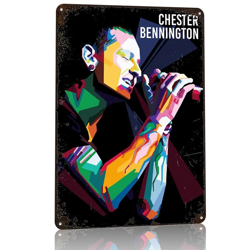 Chester Charles Bennington D Texture Printed Poster Custom Vintage Metal Tin Plate Sign for Wall Art Room Decor Wand Deko House