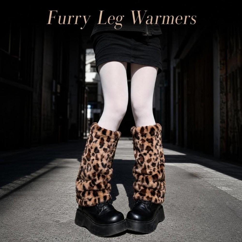 Faux Fur Lolita Boots Cover Y2K Long Tube Sock Harajuku Style Warm Knee Sleeve Women
