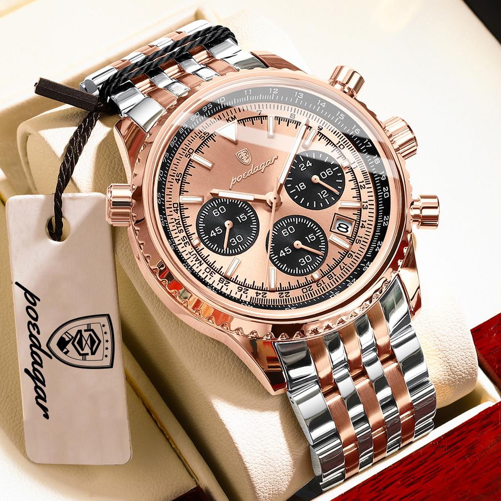 POEDAGAR Casual Man Clock Chronograph Date Waterproof Luminous Quartz Watches Stainless Steel Fashion Wristwatch Reloj