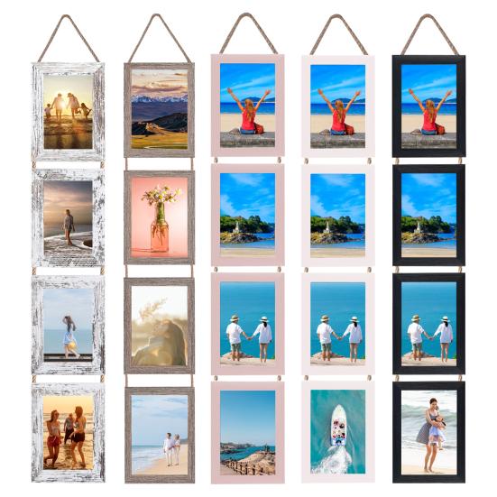 Настенная фоторамка 6/7 дюймов, деревенская, из массива дерева, вертикальная рамка для коллажа