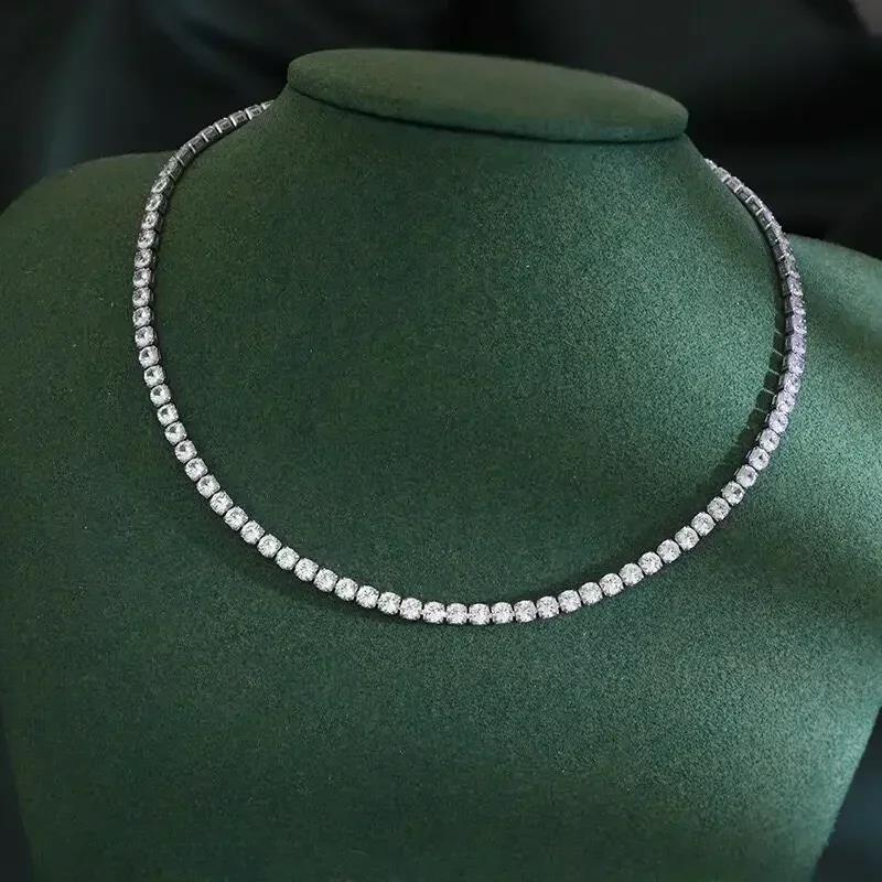925Sterling Silver Necklace Zircon Chain Necklace Women Fashion Simple Engagement Wedding Charm Jewelry 2MM/4MM 40-50CMGood product
