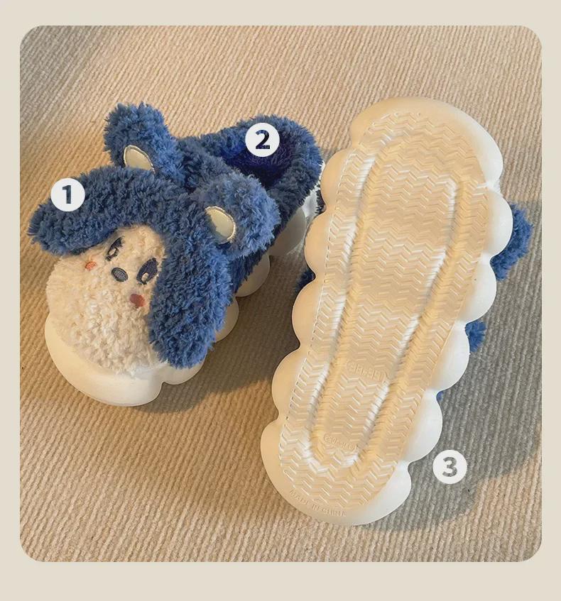 Women's Plush Rabbit Slippers with Heels - Non-Slip, Thick-Soled, Cozy Indoor Shoes for Autumn/Winter