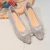 Fashion Low Top Single Shoes Women's Fashion Pointy Shallow Mouth Butterfly Knot Sequin Mesh Soft Soled Non-slip Low Heels
