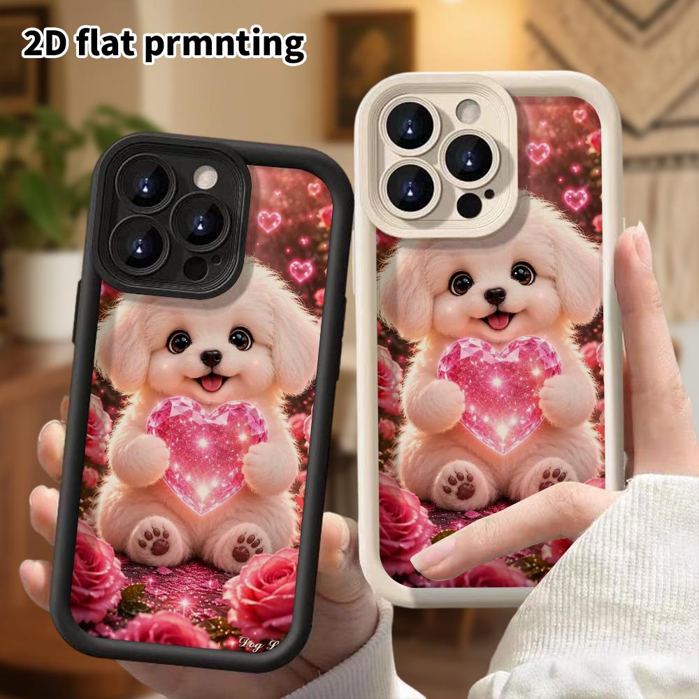 Phone Case: 2D flat design suitable for iPhone 18 17 16 15 14 13 Pro tiered protective case, white puppy, Christmas and Halloween gift