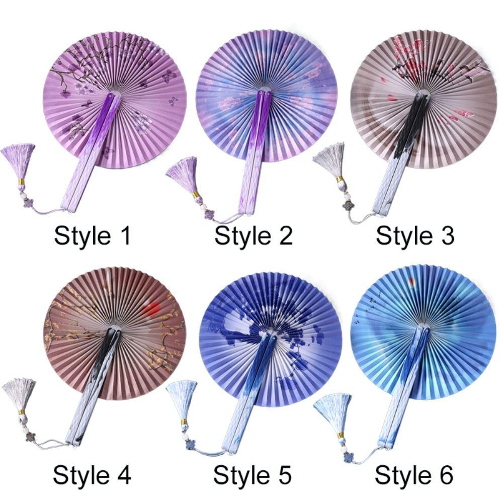 Винтажный круглый бумажный веер с цветочным узором, веер в китайском стиле, складной бумажный веер, реквизит для фотографии