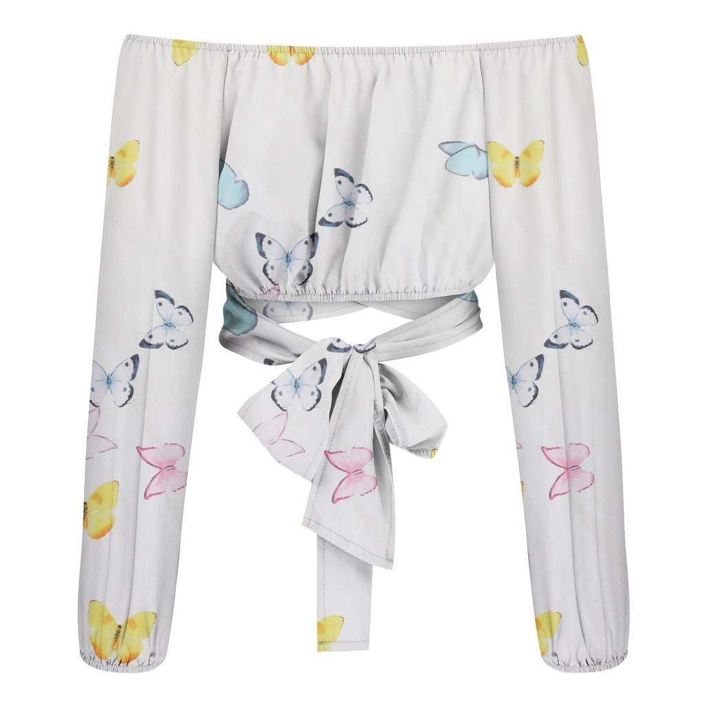 Женская мода, повседневный летний топ с открытыми плечами и перекрестными ремешками, длинными рукавами