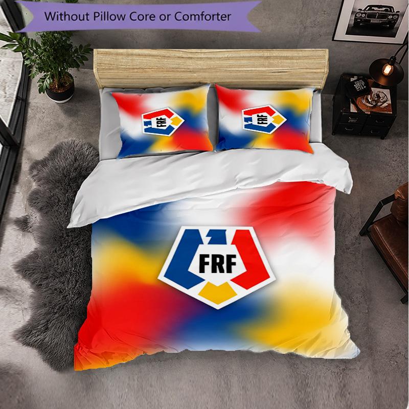 Romania Football Pattern 3 Pieces Bedding Set Soft Microfiber Duvet Cover with Pillow Cases for Bedroom