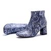 Johnature Genuine Leather Handmade Printed Comfortable Coarse Heel Side Zipper Women's Short Boots