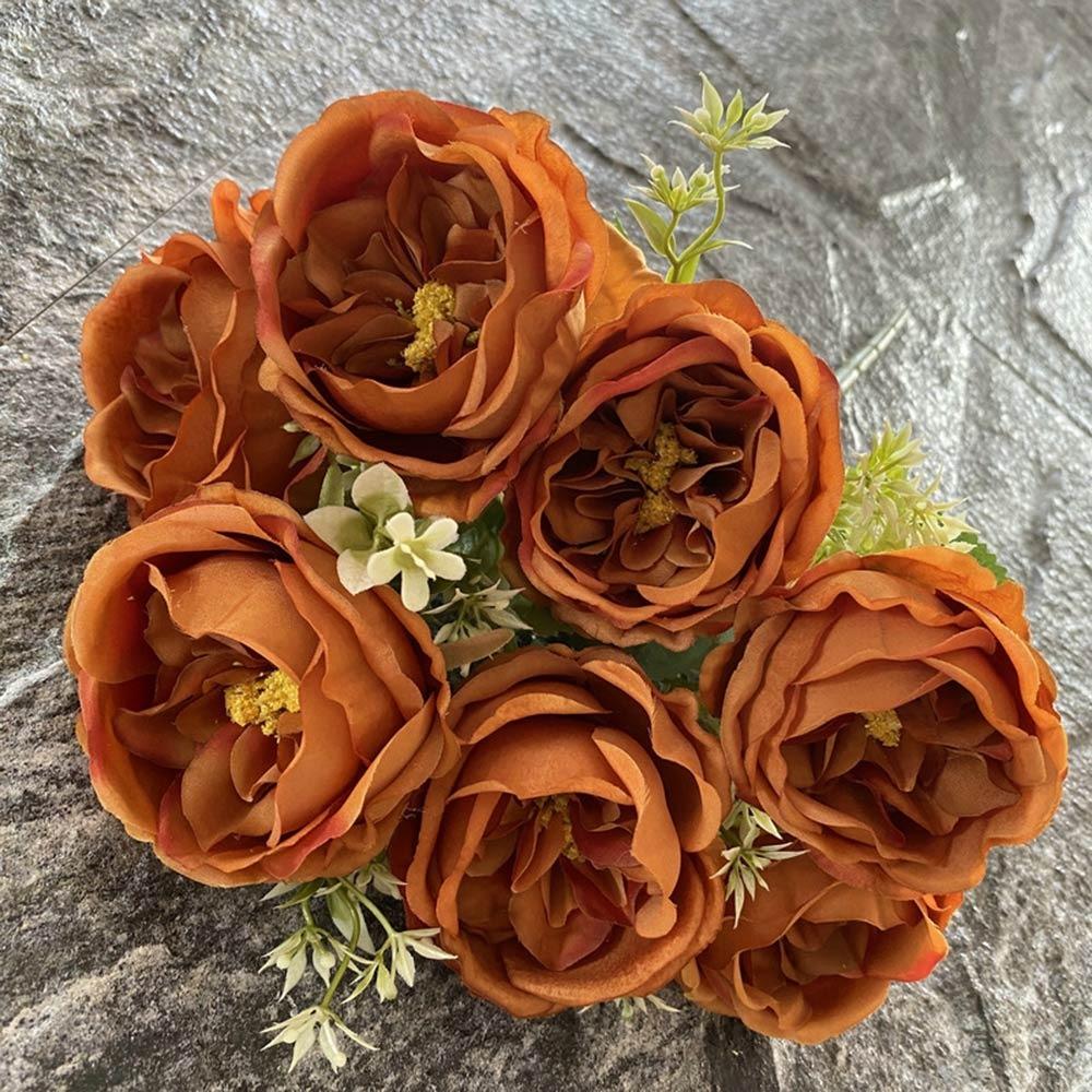 7 Heads Artificial Flower Rose Brushed Fabric Petal Flower Bouquet Faux Austin Rose  Party Supplies