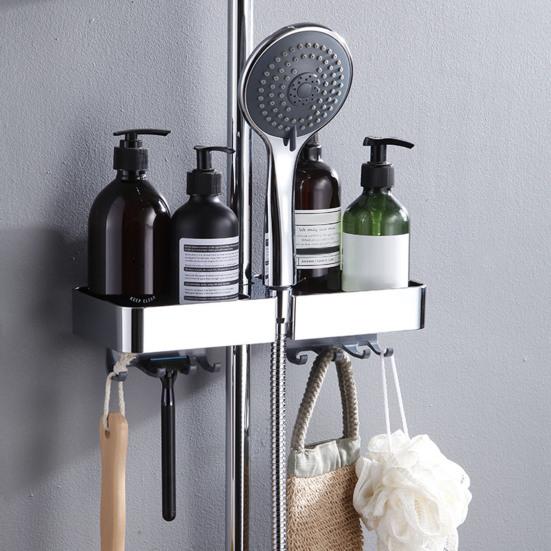 Полка для ванной комнаты, душевая кабина с 8 крючками, прочная, несущая, простая в установке, настенная полка для хранения, держатель для душевой лейки