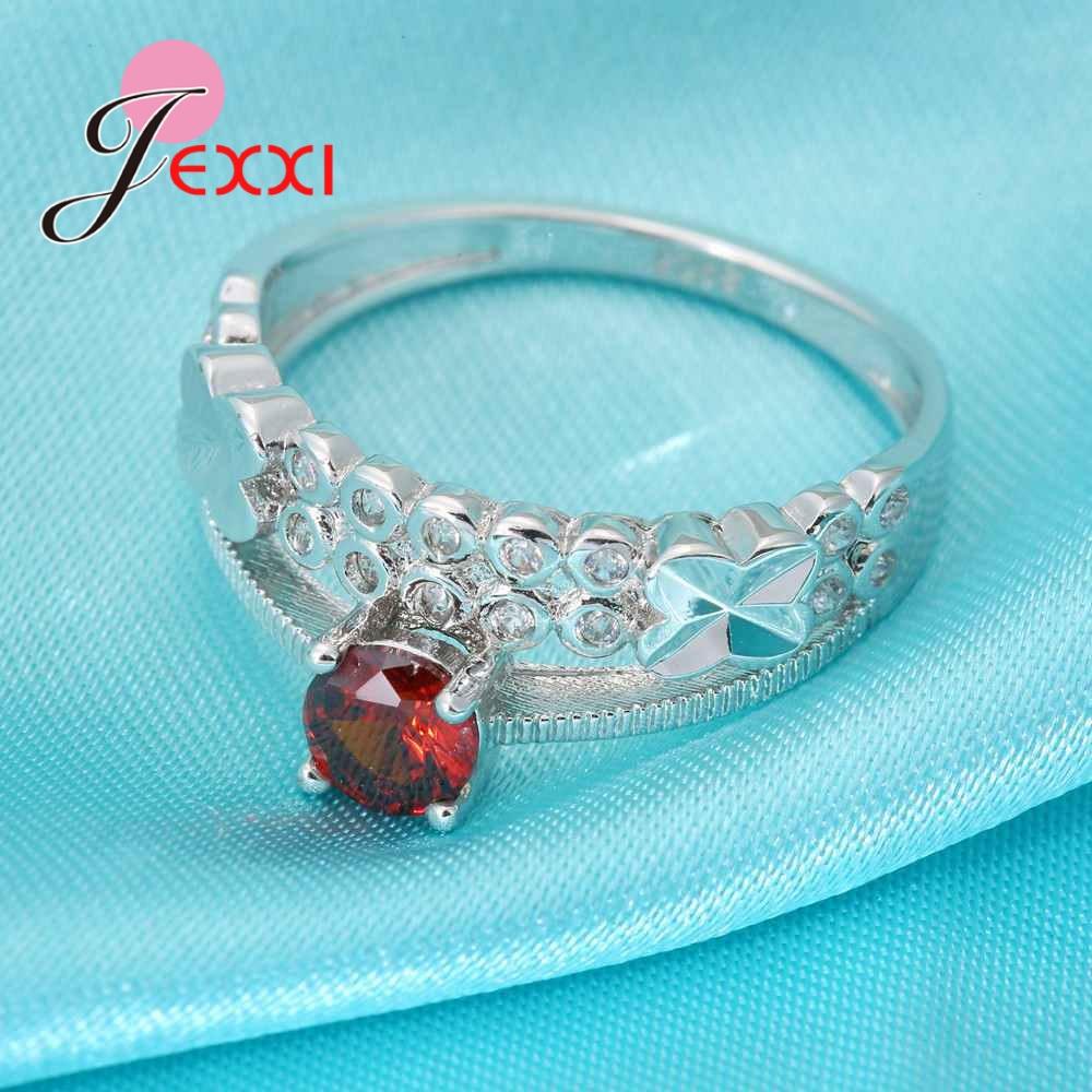 New Arrival Red Zircon Crystal Rings 925 Sterling Silver Wide Summer Style Band Ring Jewelry Bague Bijoux