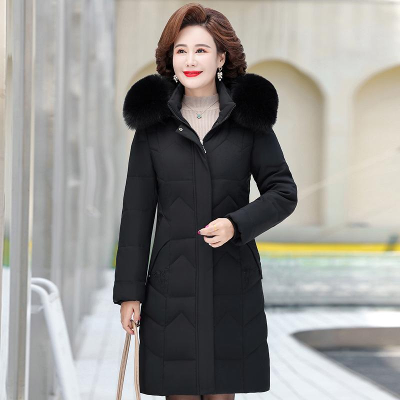 Middle-aged Women's Winter Coats New Casual Thick Warm Women's Jackets Hooded Fur Collar Long Parkas