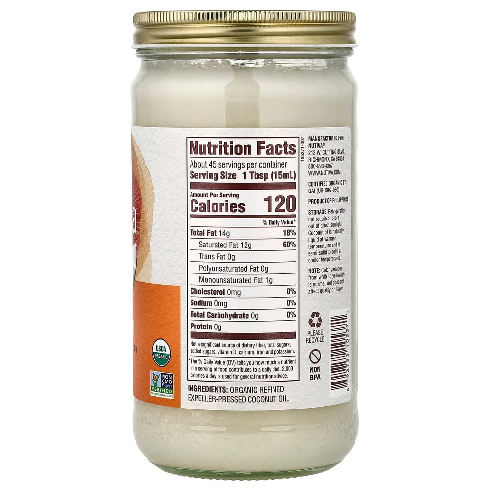 Кокосовое масло Nutiva рафинированное 680 мл (23 жидк. унц.)
