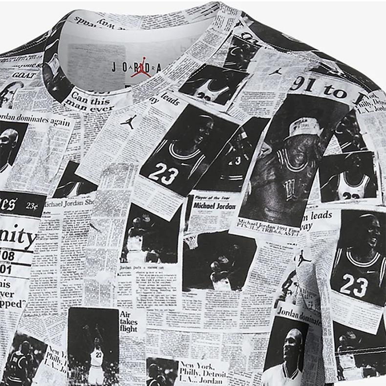 Air Jordan Rivals Newspaper Print Sports Crew Neck Short Sleeve T-Shirt Men Tops Grey CD5849-100