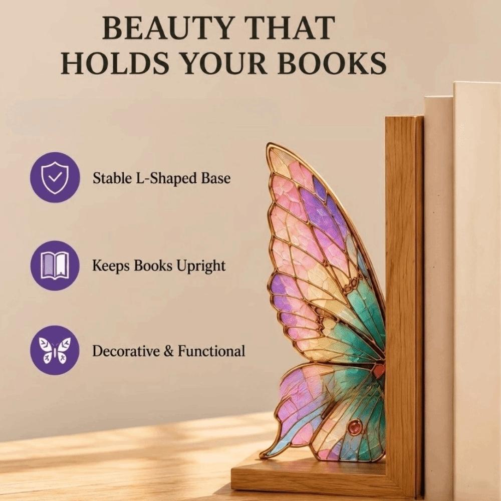 Decorative Butterfly Wings Bookend Set Colorful Book Support with Bases Book Stand For Bookshelf