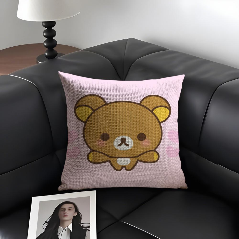 Милая мультяшная аниме наволочка R-Rilakkuma из натурального льна, органической ткани, с двусторонней печатью, для дивана, домашнего декора, подарок
