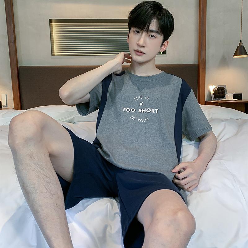 Летние трикотажные хлопковые мужские пижамные комплекты с короткими рукавами, мужской пижамный комплект с буквами, пижама для мужчин, одежда для сна, костюм для домашней одежды