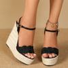 Women  High Heel Dress Shoes Summer Weave Solid Platform Wedges Open Toe Sandals Fashion  Shoes