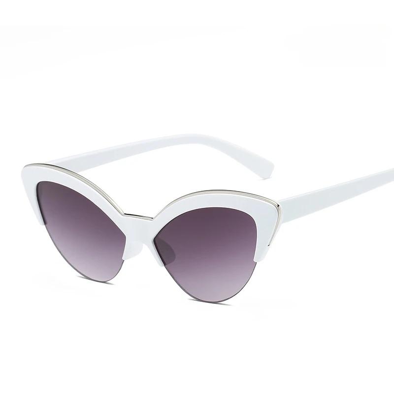 Vintage White Cat Eye Sunglasses Women Fashion Small Half Frame Eyewear Travel Sexy Sun Glasses