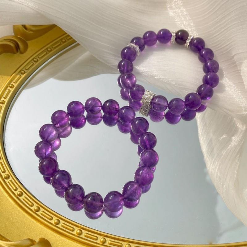 New Chinese Style Natural Citrine Beaded Bracelet Stackable Amethyst Hand Jewelry